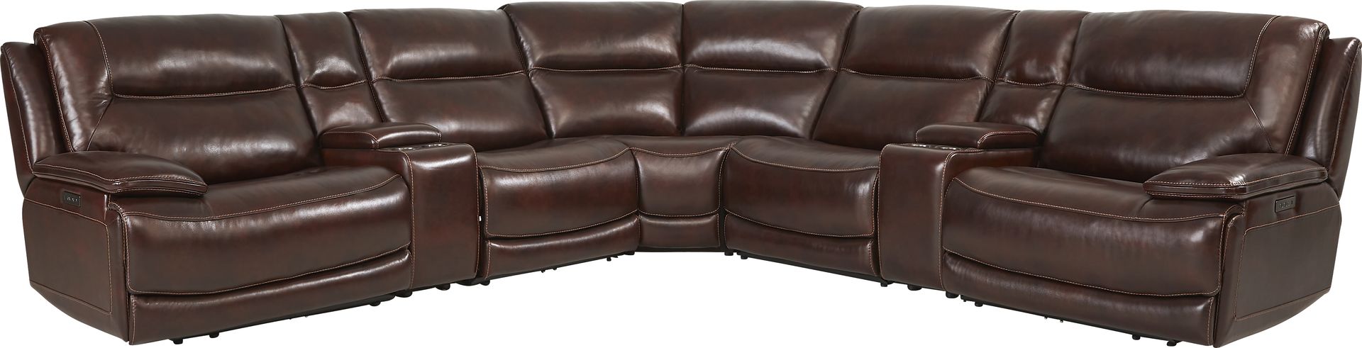 Palladino Brown Leather 7 Pc Dual Power Reclining Sectional - Image 1