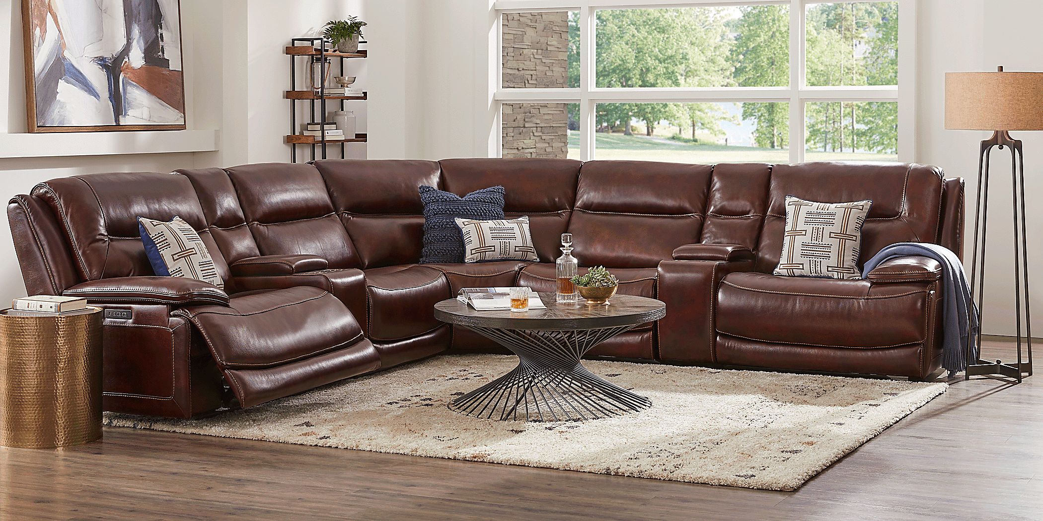 Palladino Brown Leather 7 Pc Dual Power Reclining Sectional