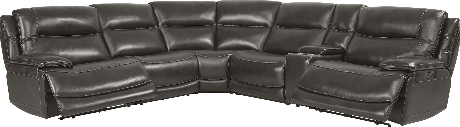 Palladino Gray Leather 6 Pc Dual Power Reclining Sectional - Image 3