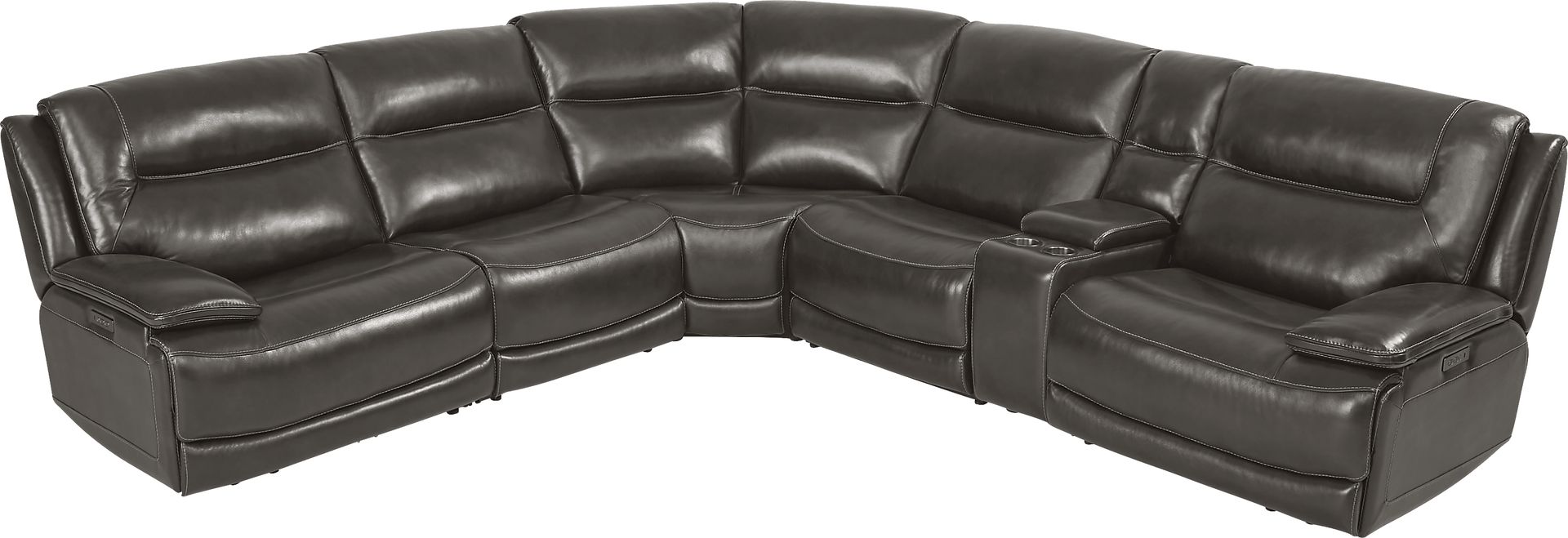 Palladino Gray Leather 6 Pc Dual Power Reclining Sectional - Image 4