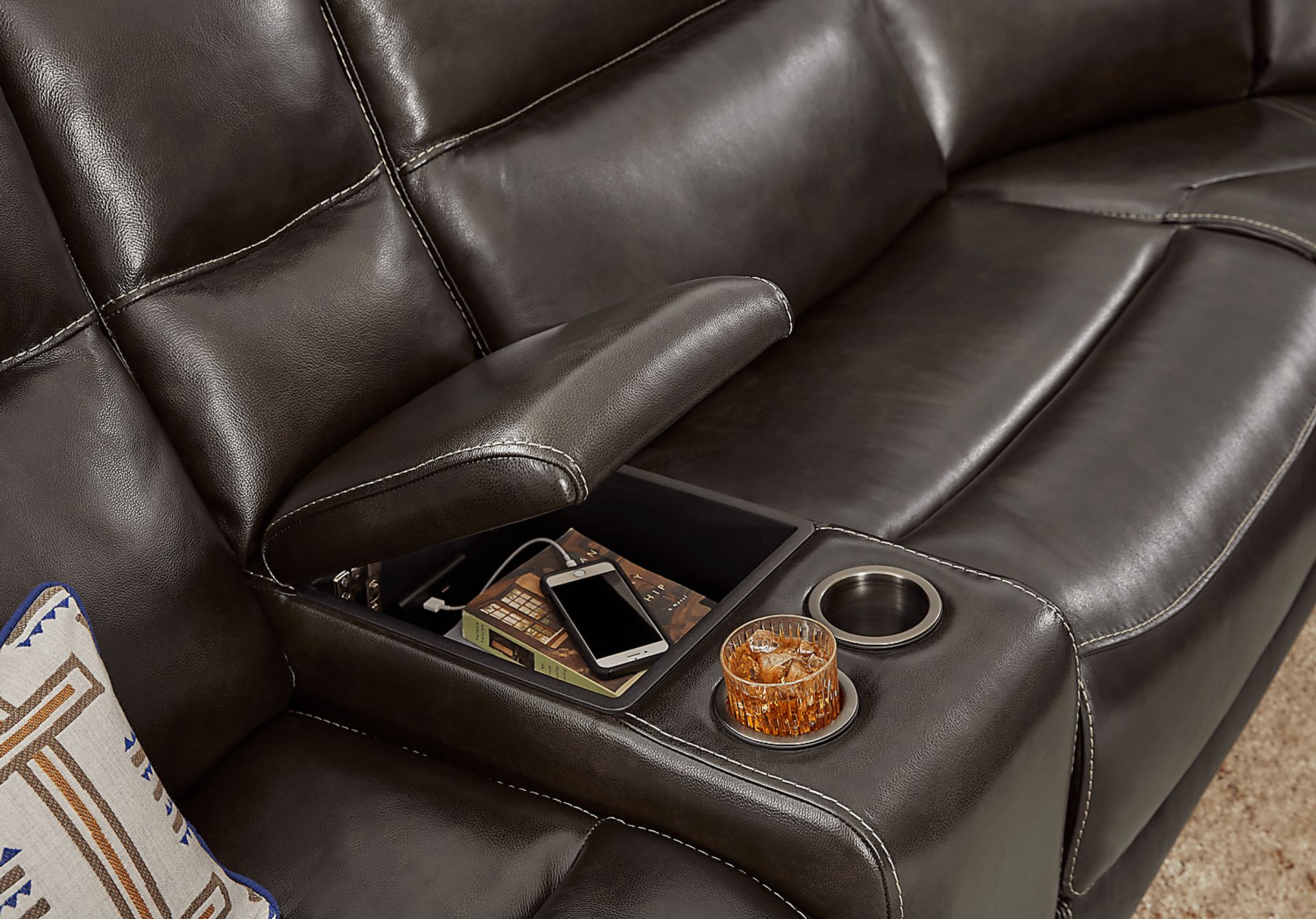 Palladino Gray Leather 6 Pc Dual Power Reclining Sectional - Image 6