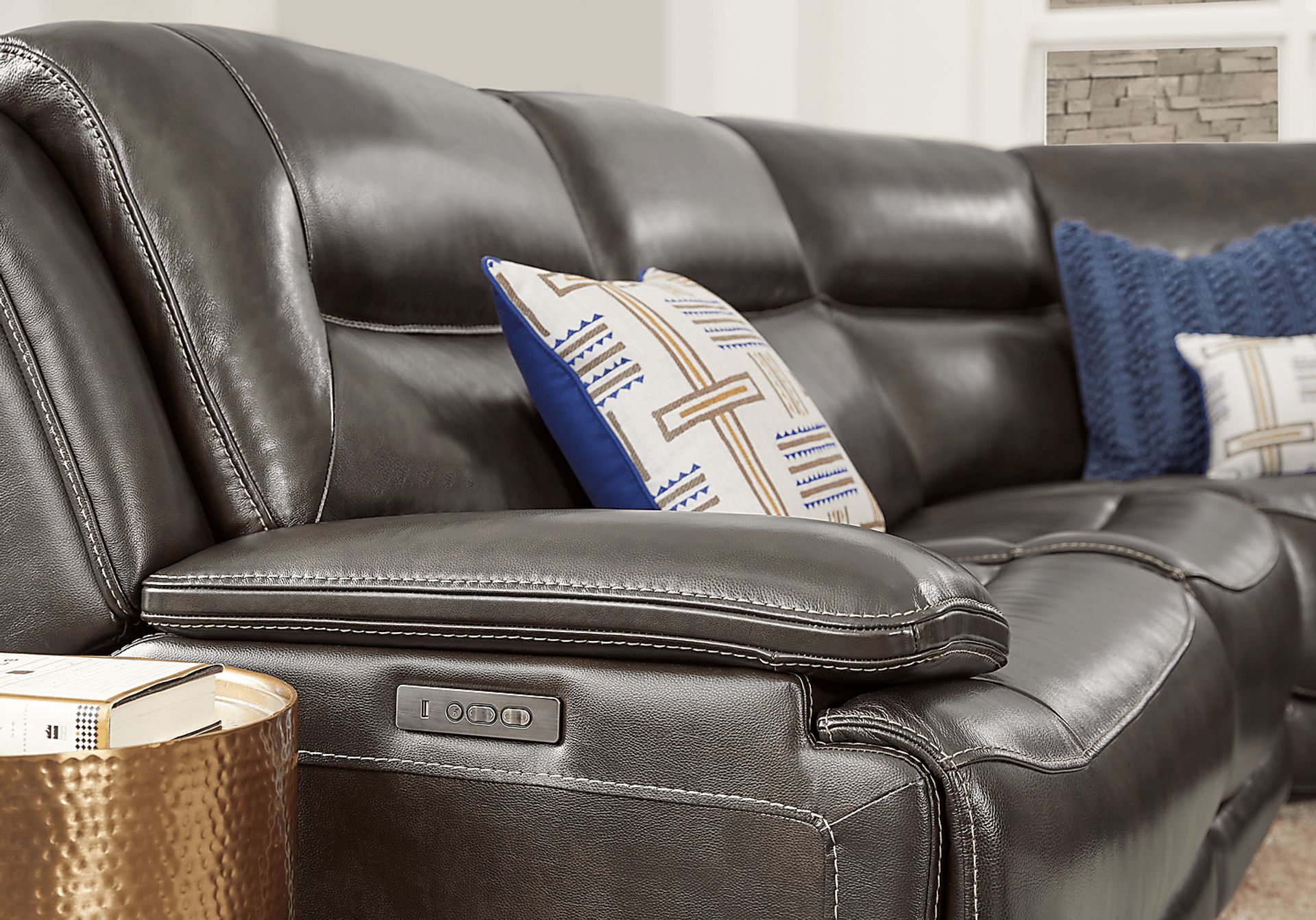 Palladino Gray Leather 6 Pc Dual Power Reclining Sectional - Image 7