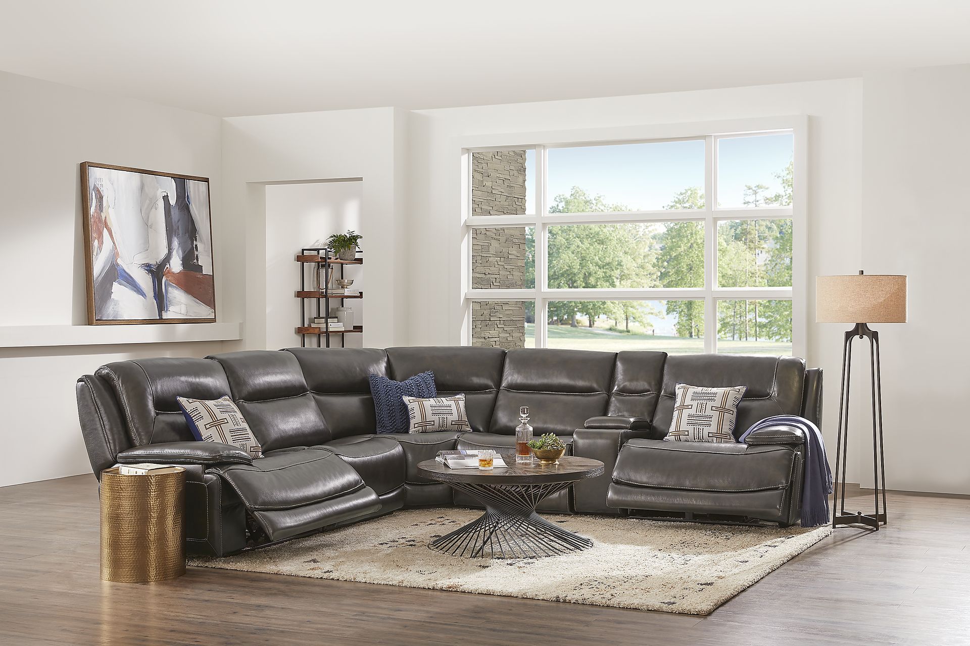 Palladino Gray Leather 6 Pc Dual Power Reclining Sectional - Image 2