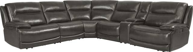 Palladino Gray Leather 6 Pc Dual Power Reclining Sectional - Thumbnail - Image 1