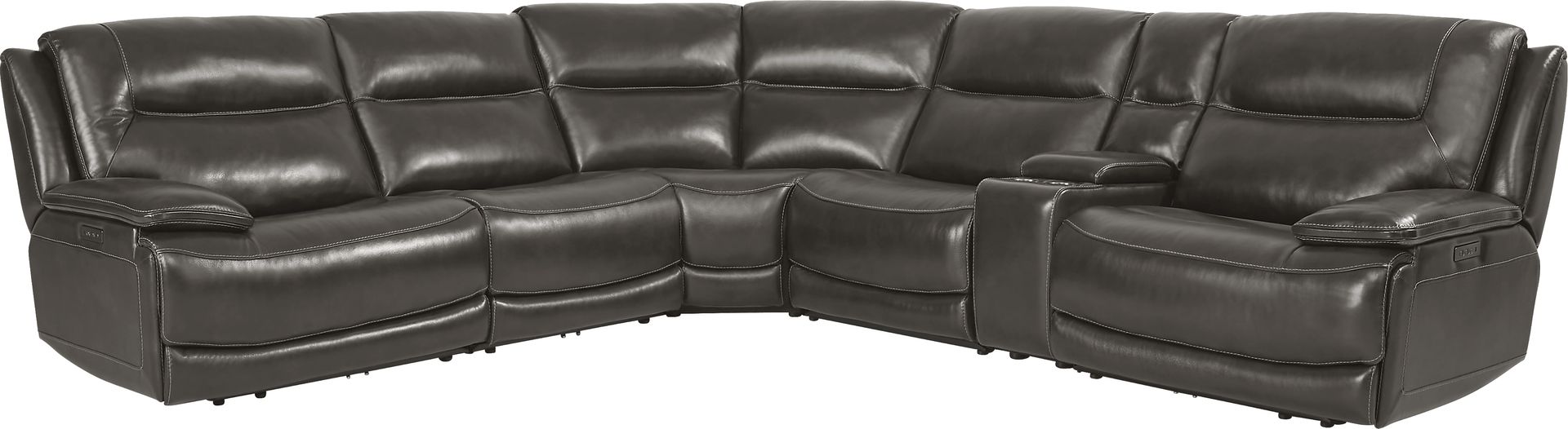 Palladino Gray Leather 6 Pc Dual Power Reclining Sectional - Image 1