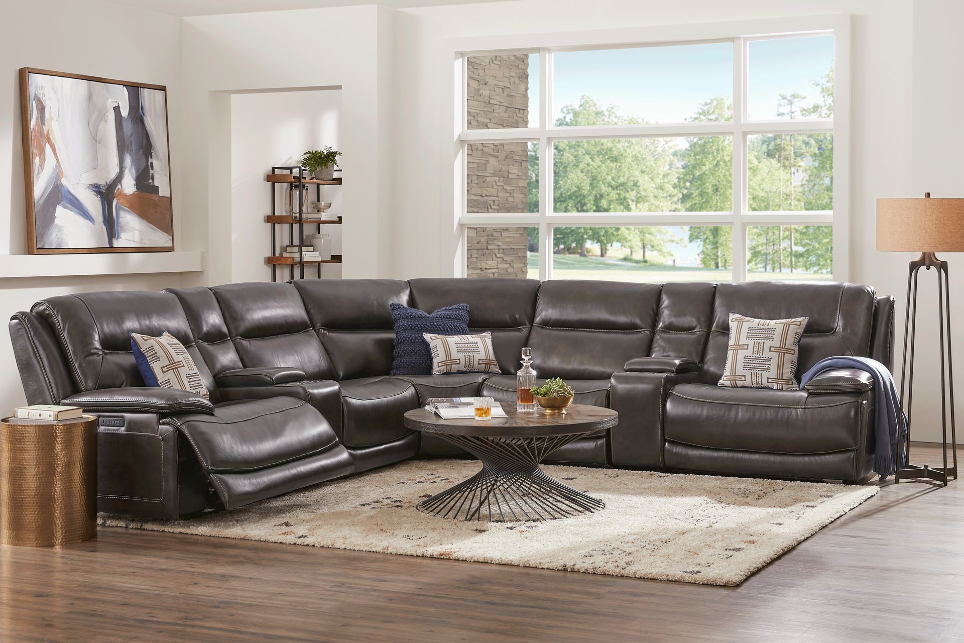 Palladino Gray Leather 7 Pc Dual Power Reclining Sectional | Rooms to Go