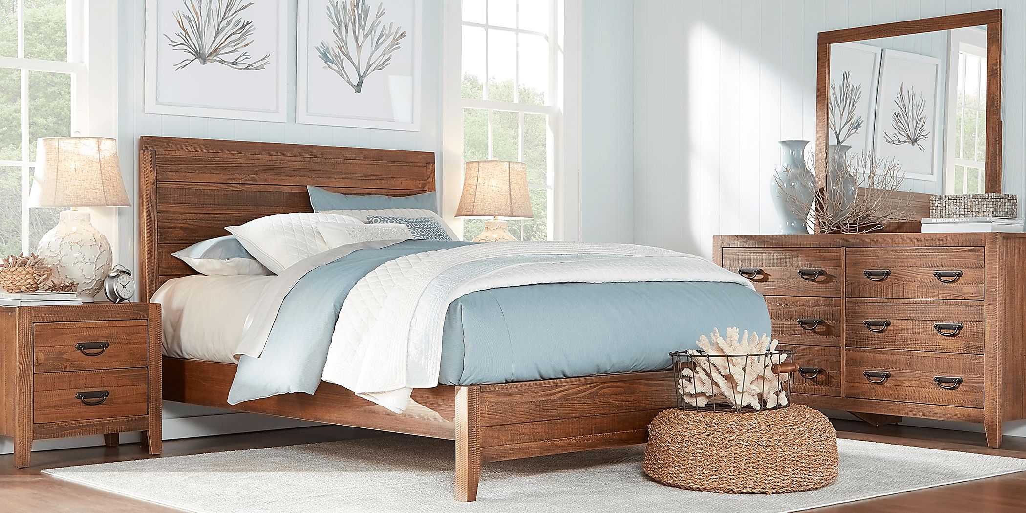 Palm Grove 7 Pc Light Brown Wood King Bedroom Set With Dresser, Mirror ...