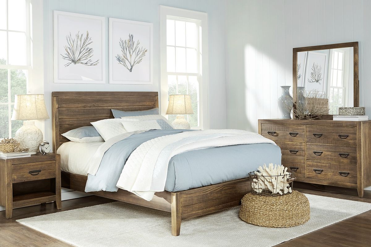 Palm Grove 7 Pc Brown Dark Wood King Bedroom Set With Mirror, 3 Pc King