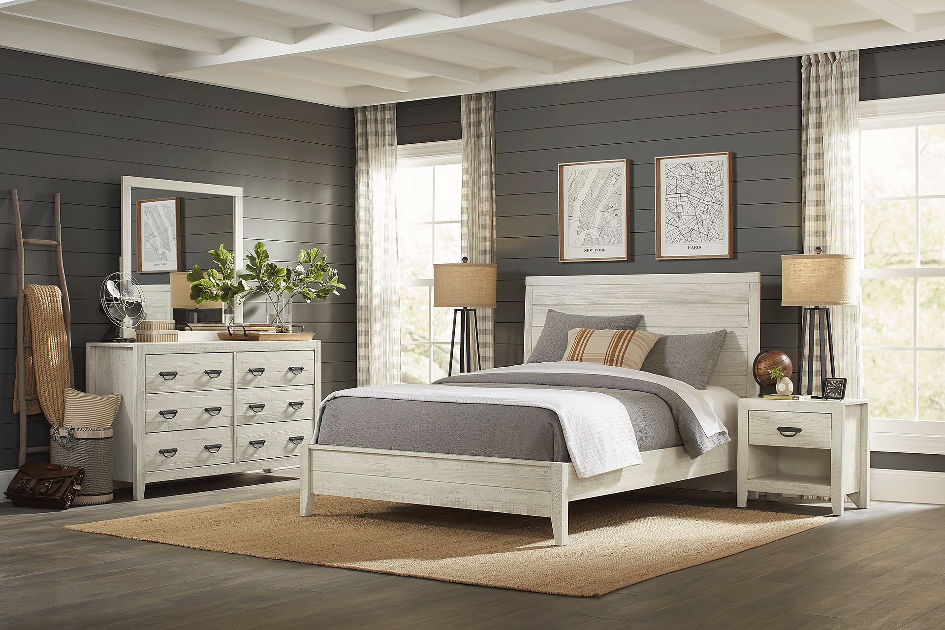 Palm Grove White 5 Pc Queen Panel Bedroom - Image 1