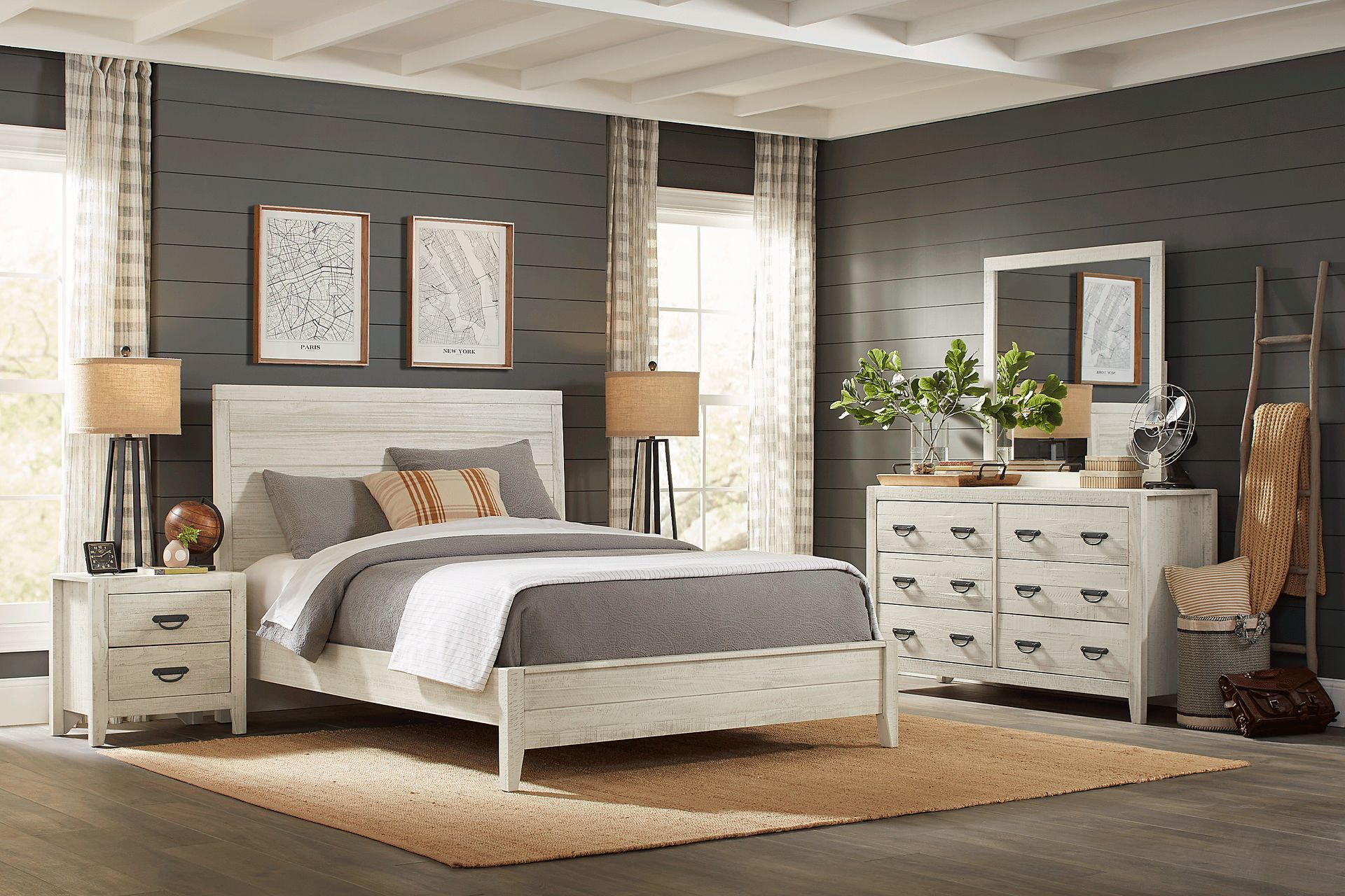 Palm Grove White 7 Pc King Panel Bedroom - Image 1