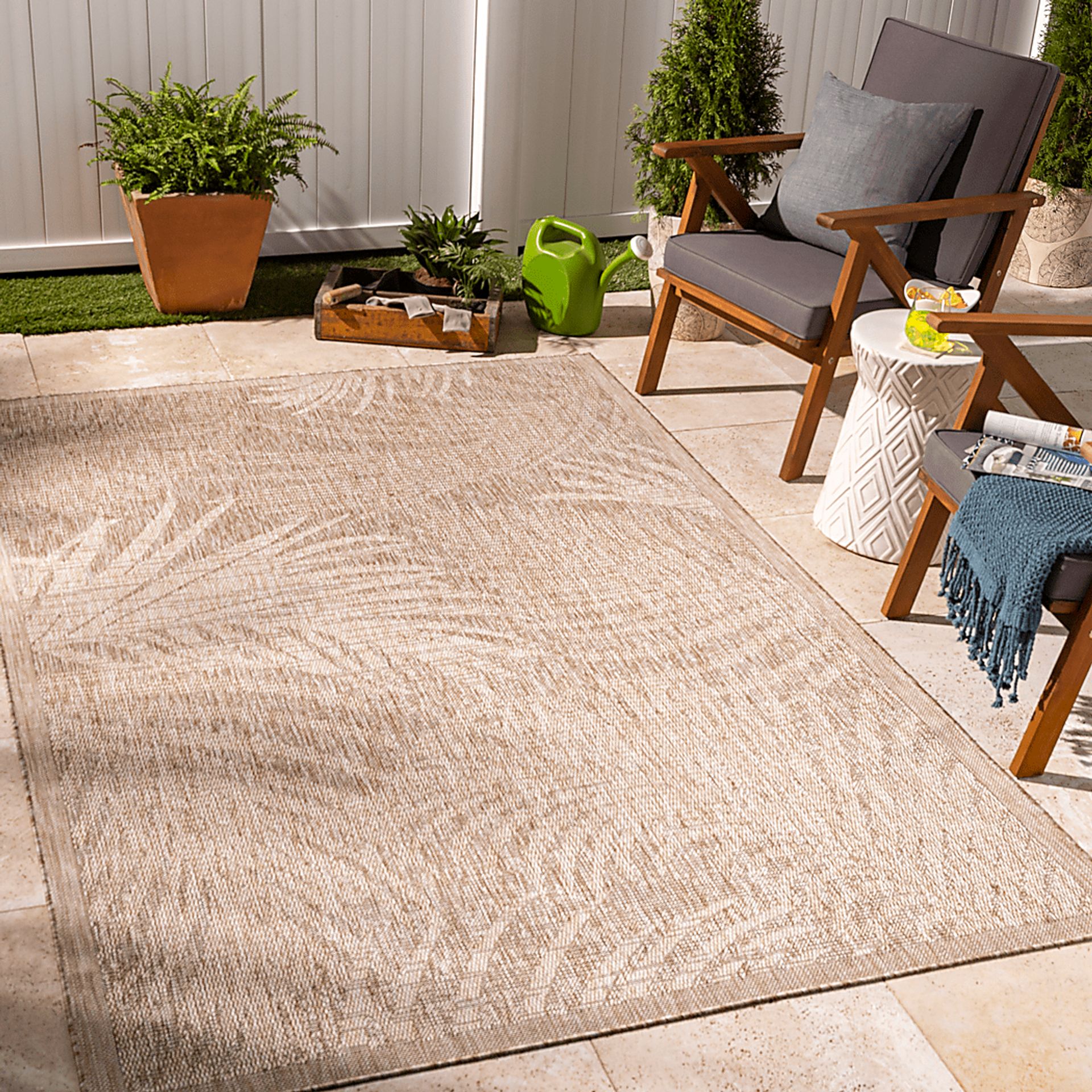 Palm Oasis Beige 6'7" x 9 Indoor/Outdoor Rug - Image 2