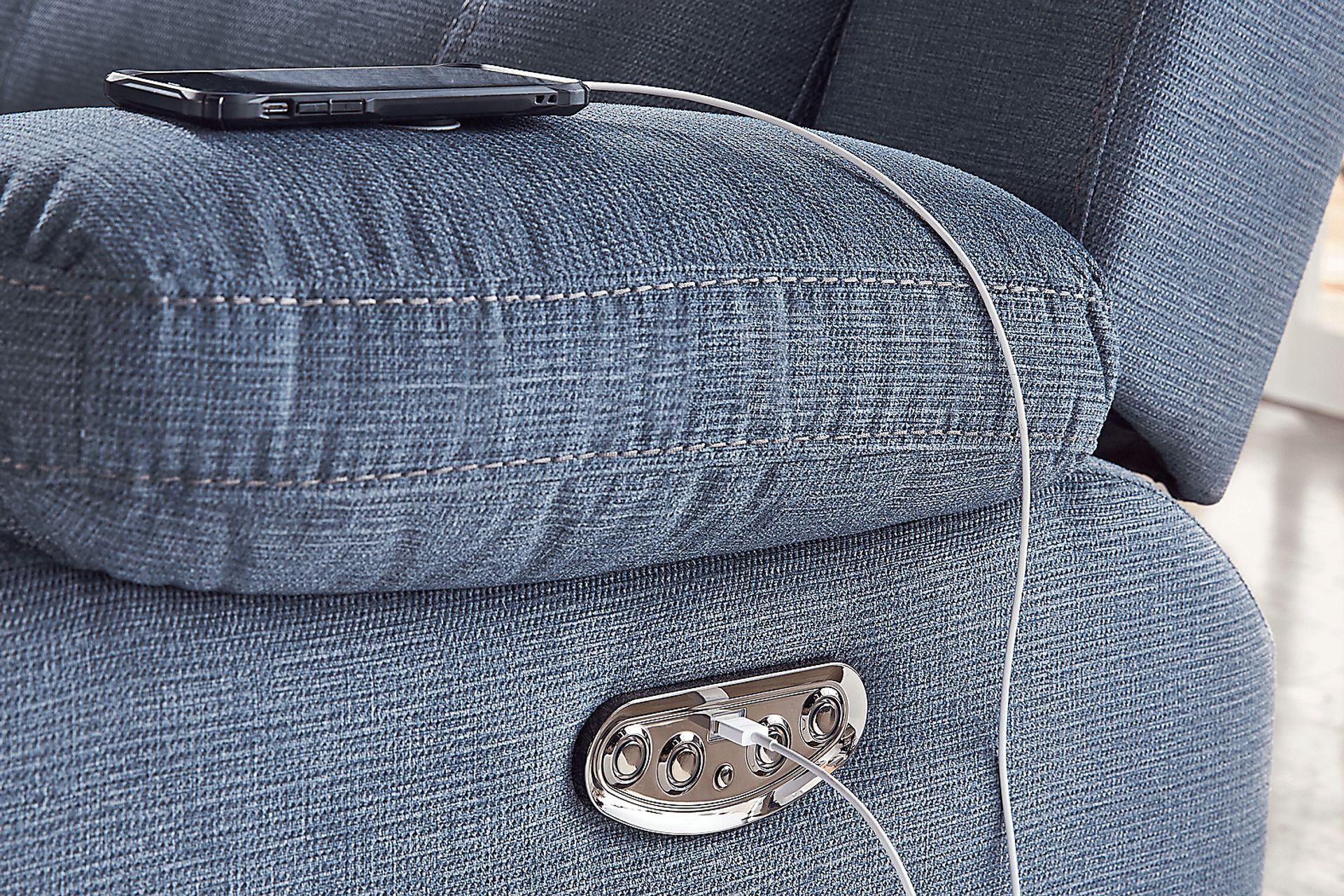 Palmer Point Blue 5 Pc Dual Power Reclining Sectional - Image 5