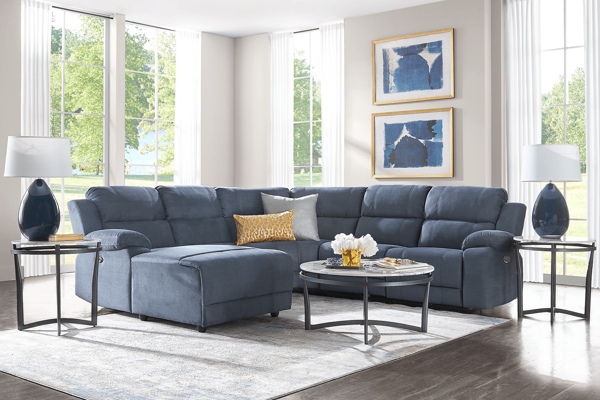 Palmer Point Blue 5 Pc Dual Power Reclining Sectional - Image 2