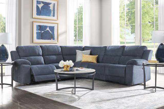 Palmer Point Blue 5 Pc Dual Power Reclining Sectional - Thumbnail - Image 2
