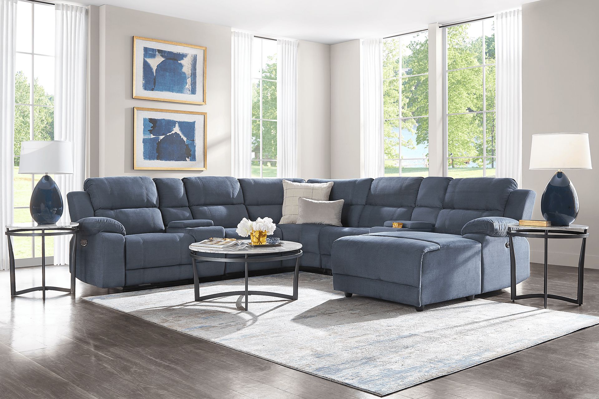 Palmer Point Blue 7 Pc Dual Power Reclining Sectional - Image 2