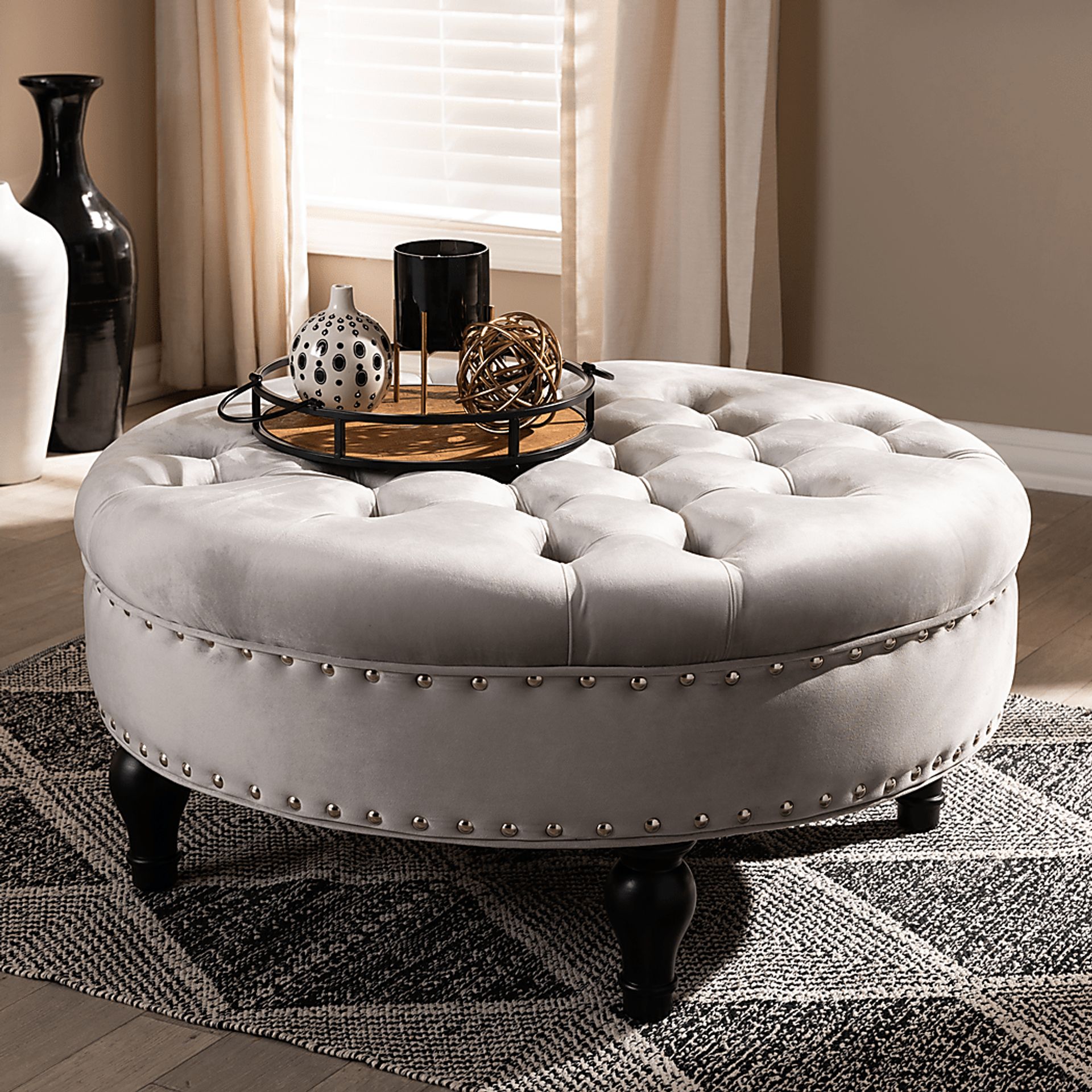 Palmyro Gray Velvet Plush Ottoman | Rooms to Go