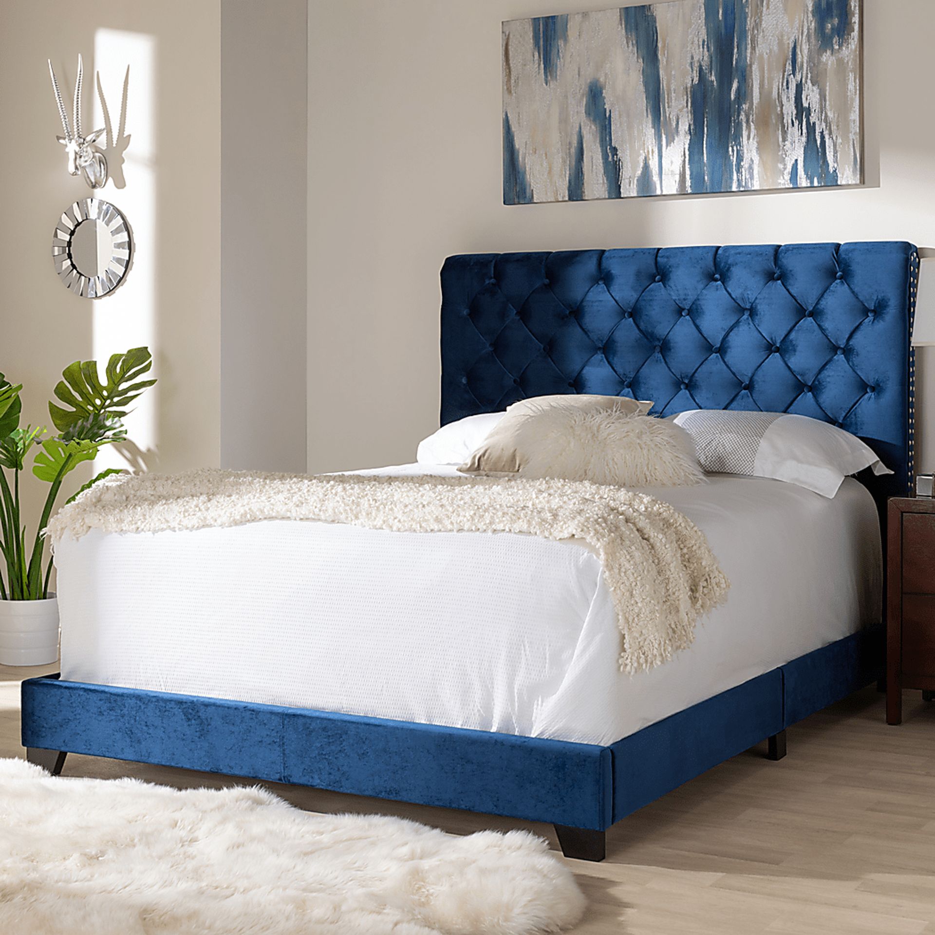 Panola Blue Colors Velvet Plush Full Bed | Rooms to Go