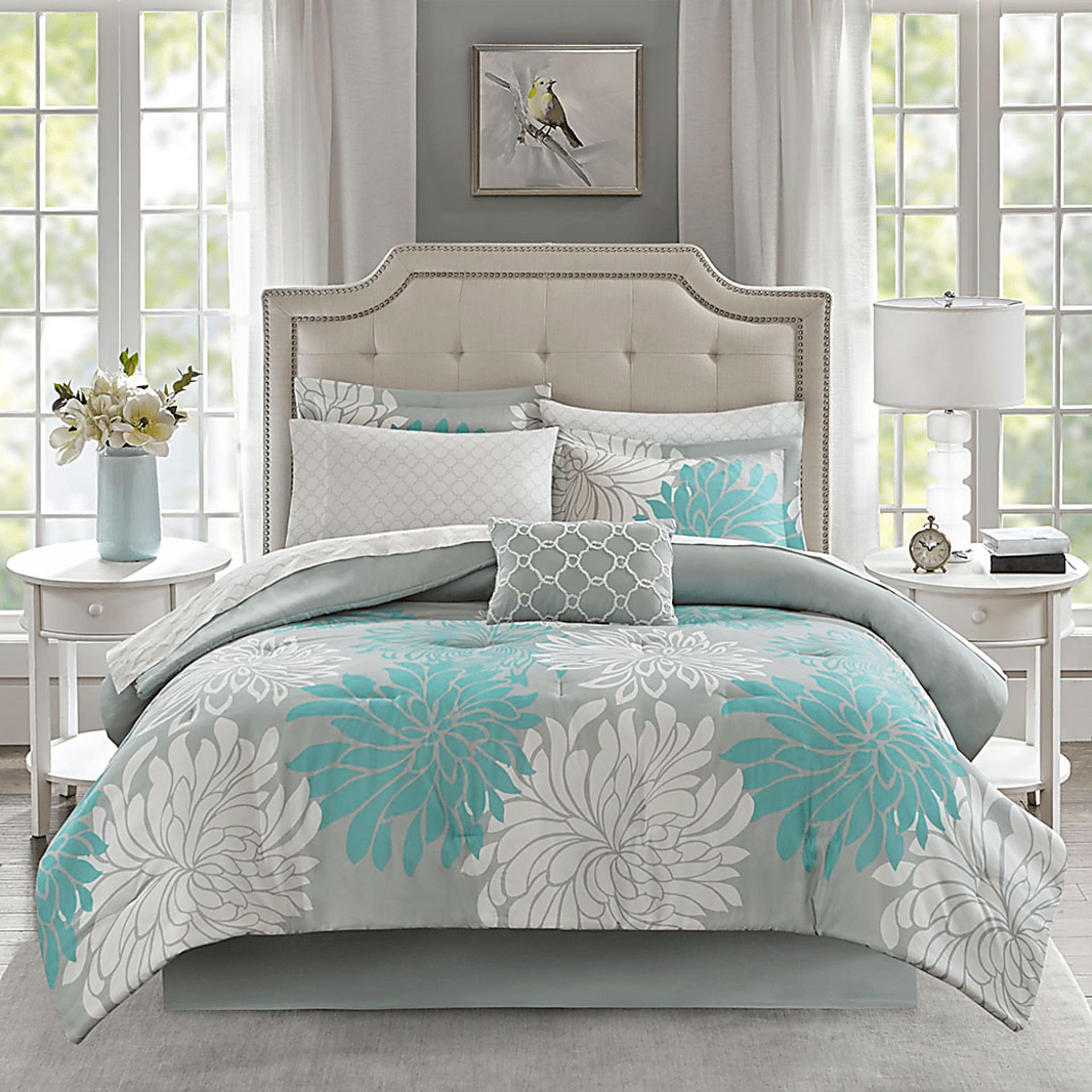 Papania Blue 9 Pc California King Comforter Set - Image 9