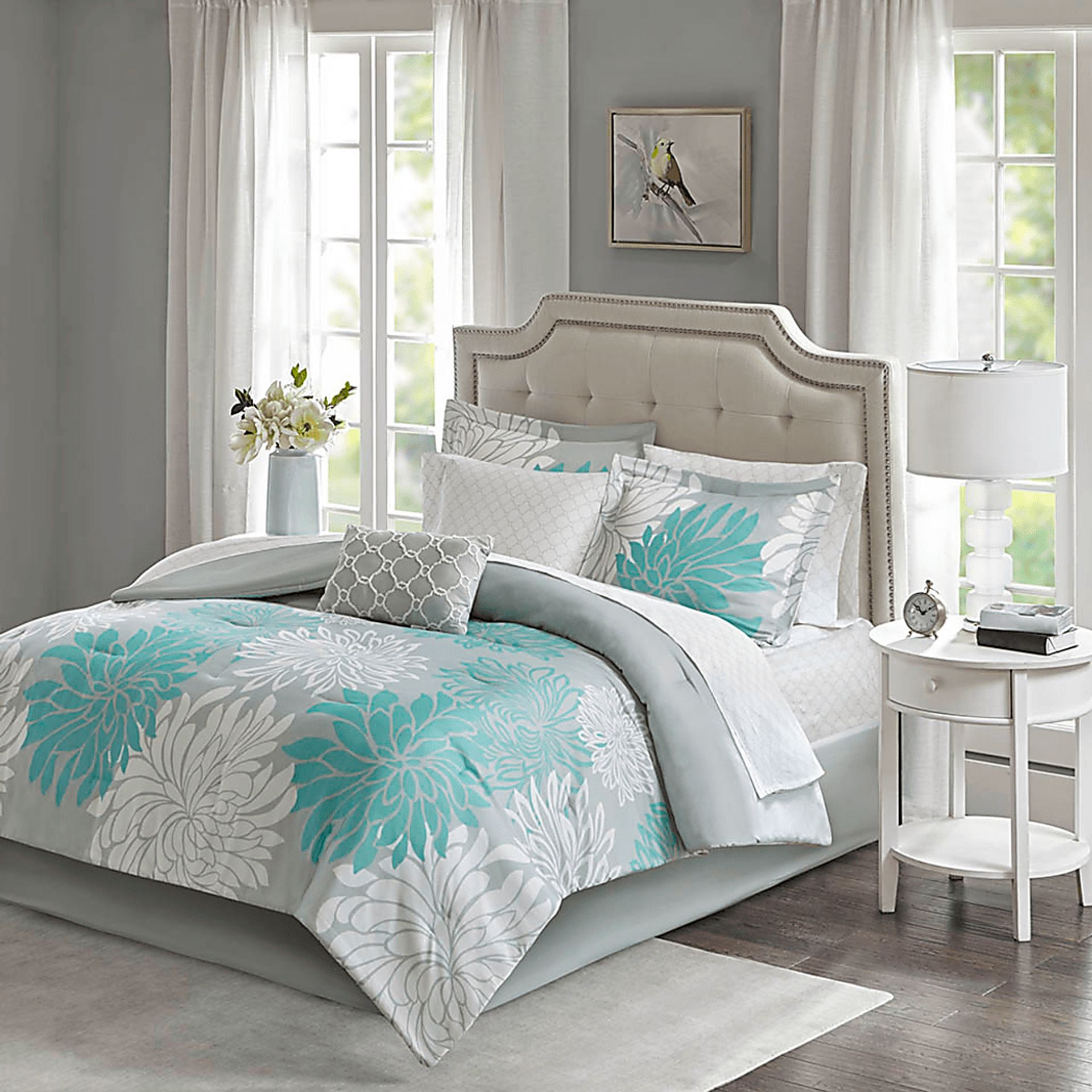 Papania Blue 9 Pc California King Comforter Set - Image 1