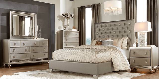 Paris Silver 5 Pc King Upholstered Bedroom - Thumbnail - Image 2