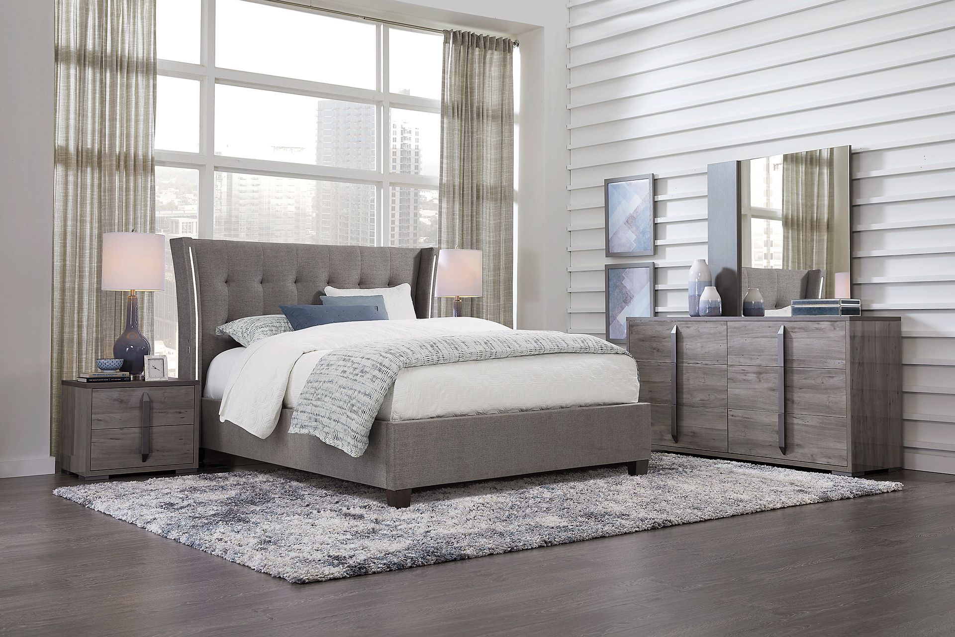 Park Slope Gray 5 Pc Queen Upholstered Bedroom - Image 1