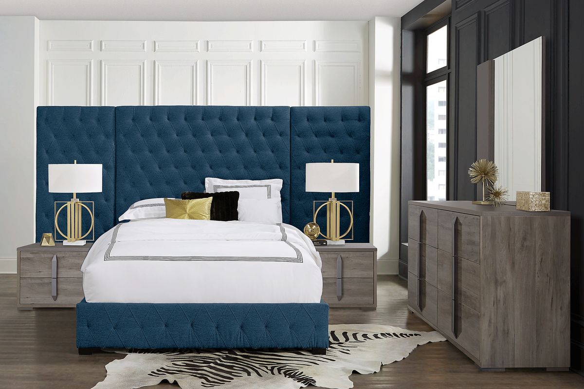 Park Slope 9 Pc Gray Blue King Bedroom Set With Dresser, Mirror, 5 Pc