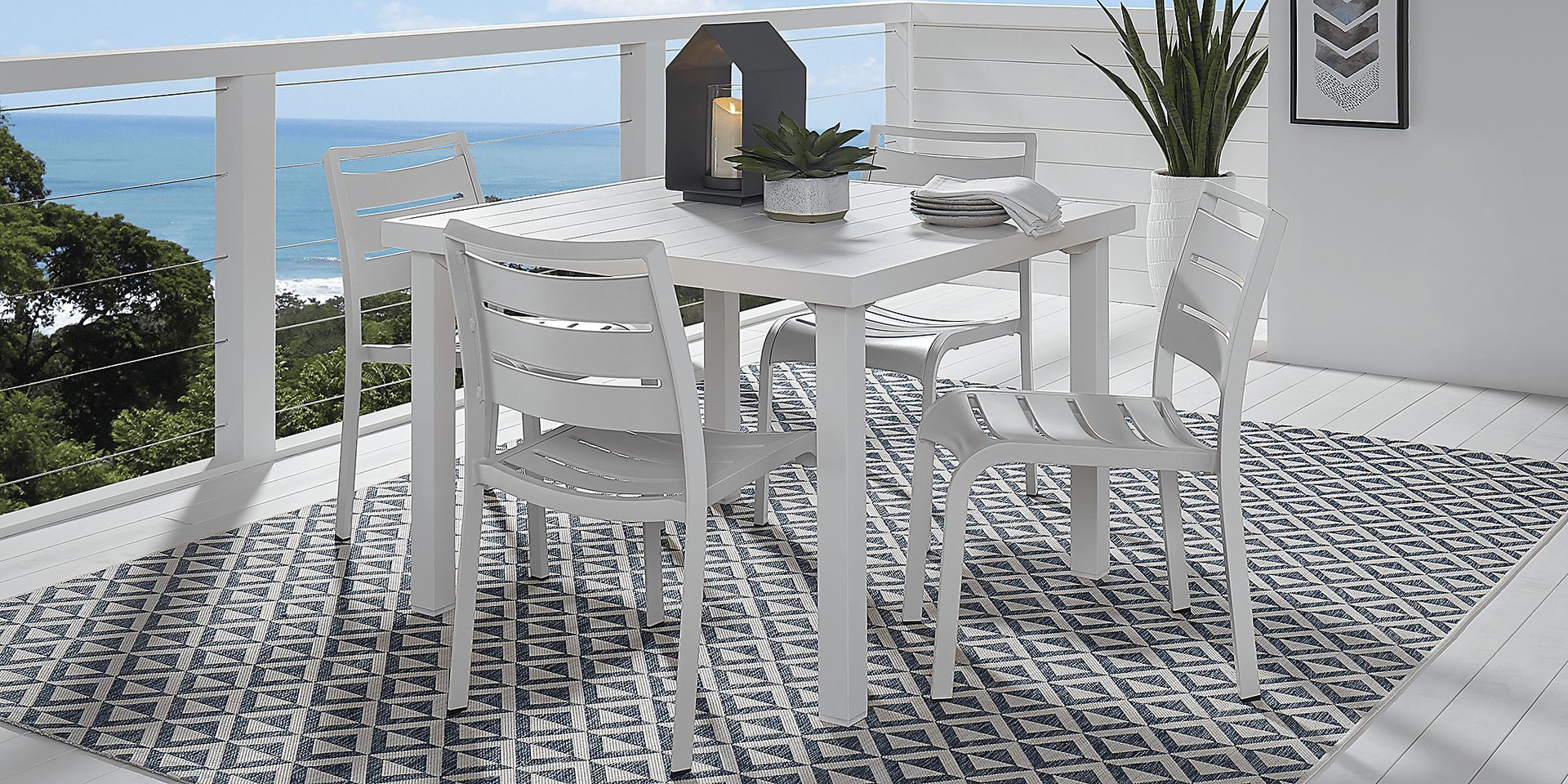 Park Walk White 5 Pc 40 in. Square Outdoor Dining Set - Image 1
