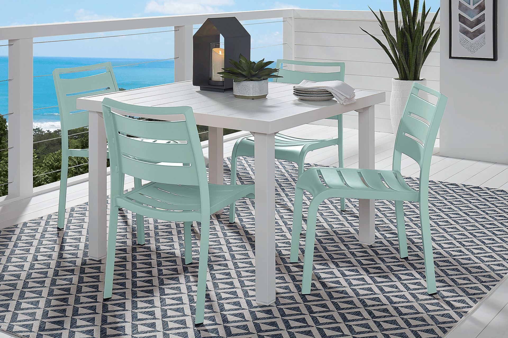 Park Walk White 5 Pc 40 in. Square Outdoor Dining Set with Surf Chairs - Image 1