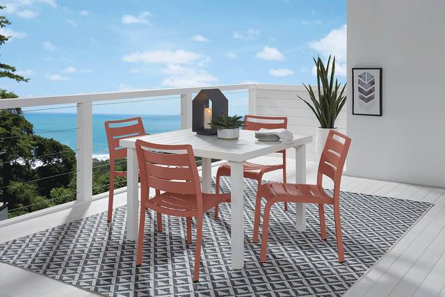 Park Walk White 5 Pc 40 in. Square Outdoor Dining Set with Coral Chairs - Thumbnail - Image 1