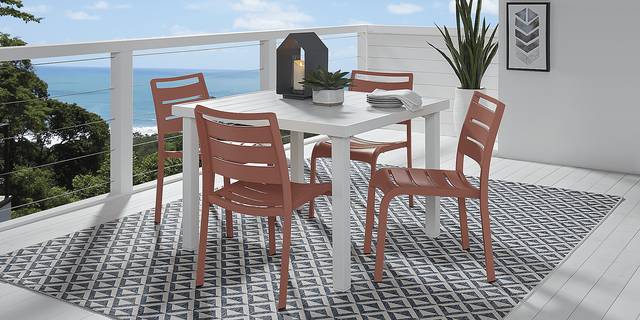 Park Walk White 5 Pc 40 in. Square Outdoor Dining Set with Coral Chairs - Thumbnail - Image 1