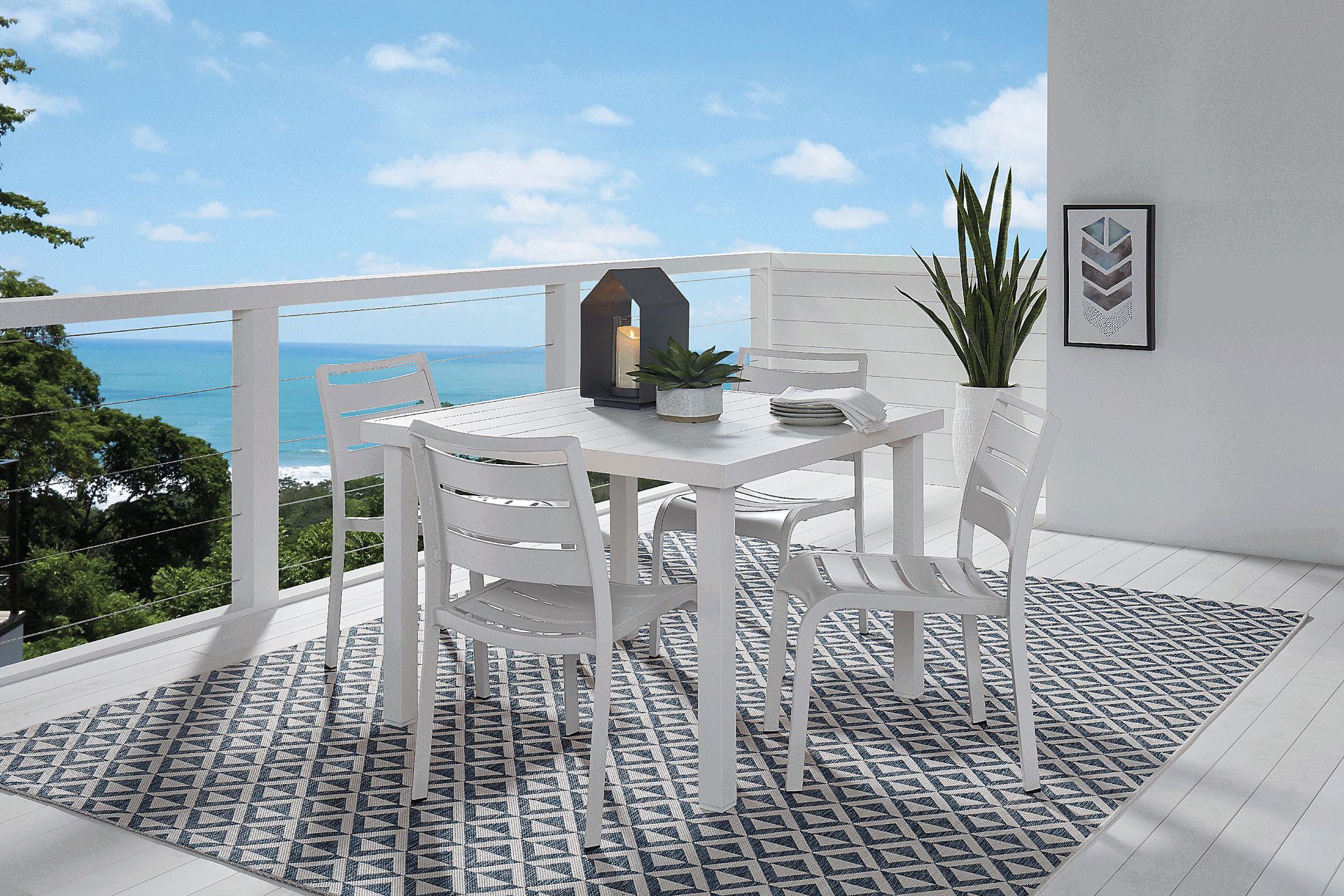 Park Walk White 5 Pc 40 in. Square Outdoor Dining Set - Image 1