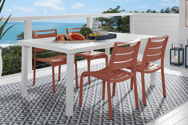 Park Walk White 5 Pc Rectangle Extension Outdoor Dining Set with Coral Chairs - Thumbnail - Image 1