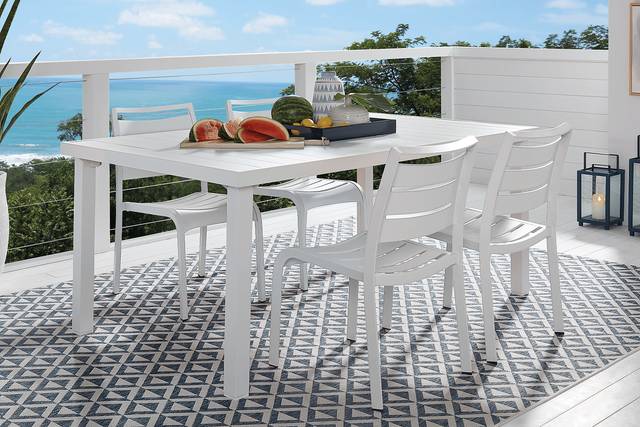 Park Walk White 5 Pc Rectangle Extension Outdoor Dining Set with White Chairs - Thumbnail - Image 1