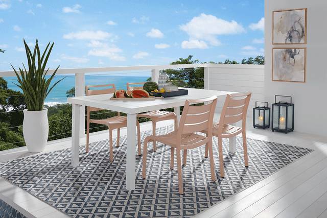 Park Walk White 5 Pc Rectangle Outdoor Dining Set with Blush Chairs - Thumbnail - Image 1