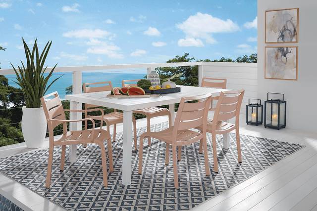 Park Walk White 7 Pc 70 in. Rectangle Outdoor Dining Set with Blush Chairs - Thumbnail - Image 1