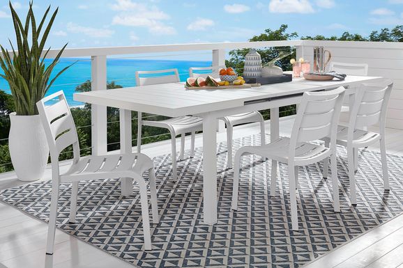 Park Walk White 7 Pc 73 - 97 in. Rectangle Extension Outdoor Dining Set with White Chairs