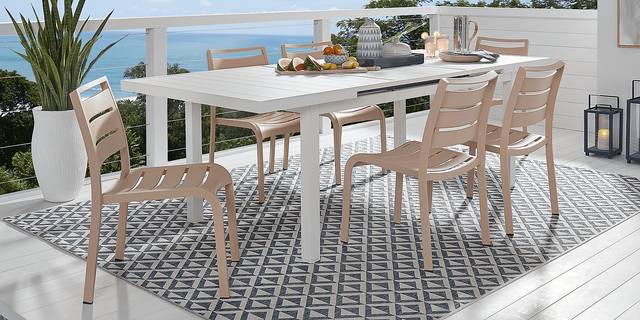Park Walk White 7 Pc 73 - 97 in. Rectangle Extension Outdoor Dining Set with Blush Chairs - Thumbnail - Image 1