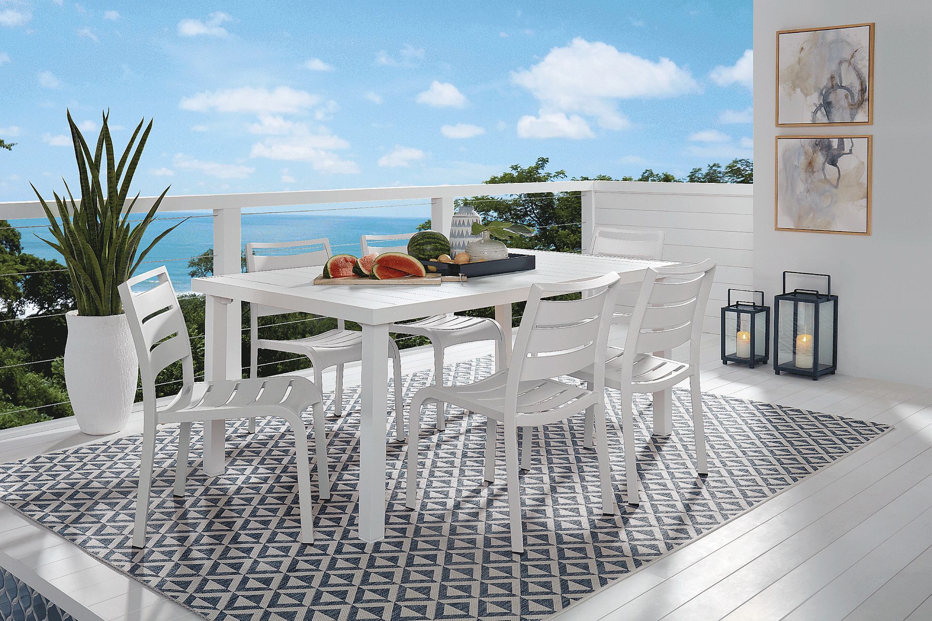 Park Walk White 7 Pc Rectangle Outdoor Dining Set - Image 1