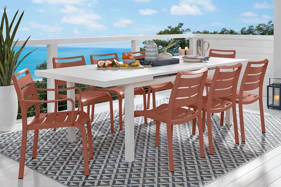 Park Walk White 9 Pc 73 - 97 in. Rectangle Extension Outdoor Dining Set with Coral Chairs