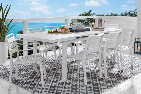 Park Walk White 9 Pc 73 - 97 in. Rectangle Extension Outdoor Dining Set with White Chairs