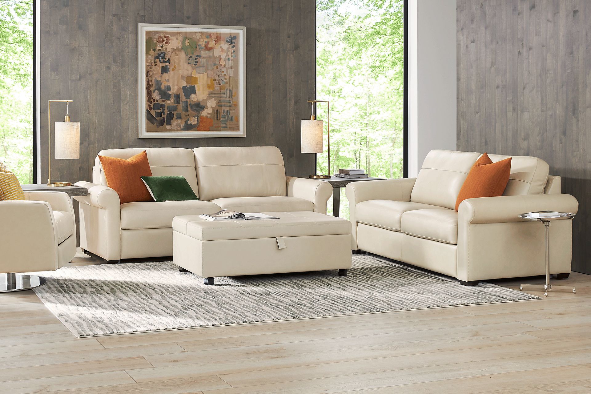 Parker Cream Leather 7 Pc Living Room with Sleeper Loveseat - Image 1