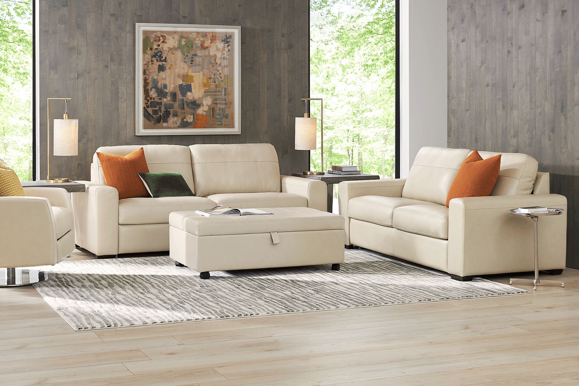 Parker Cream Leather 7 Pc Living Room with Sleeper Sofa - Image 1