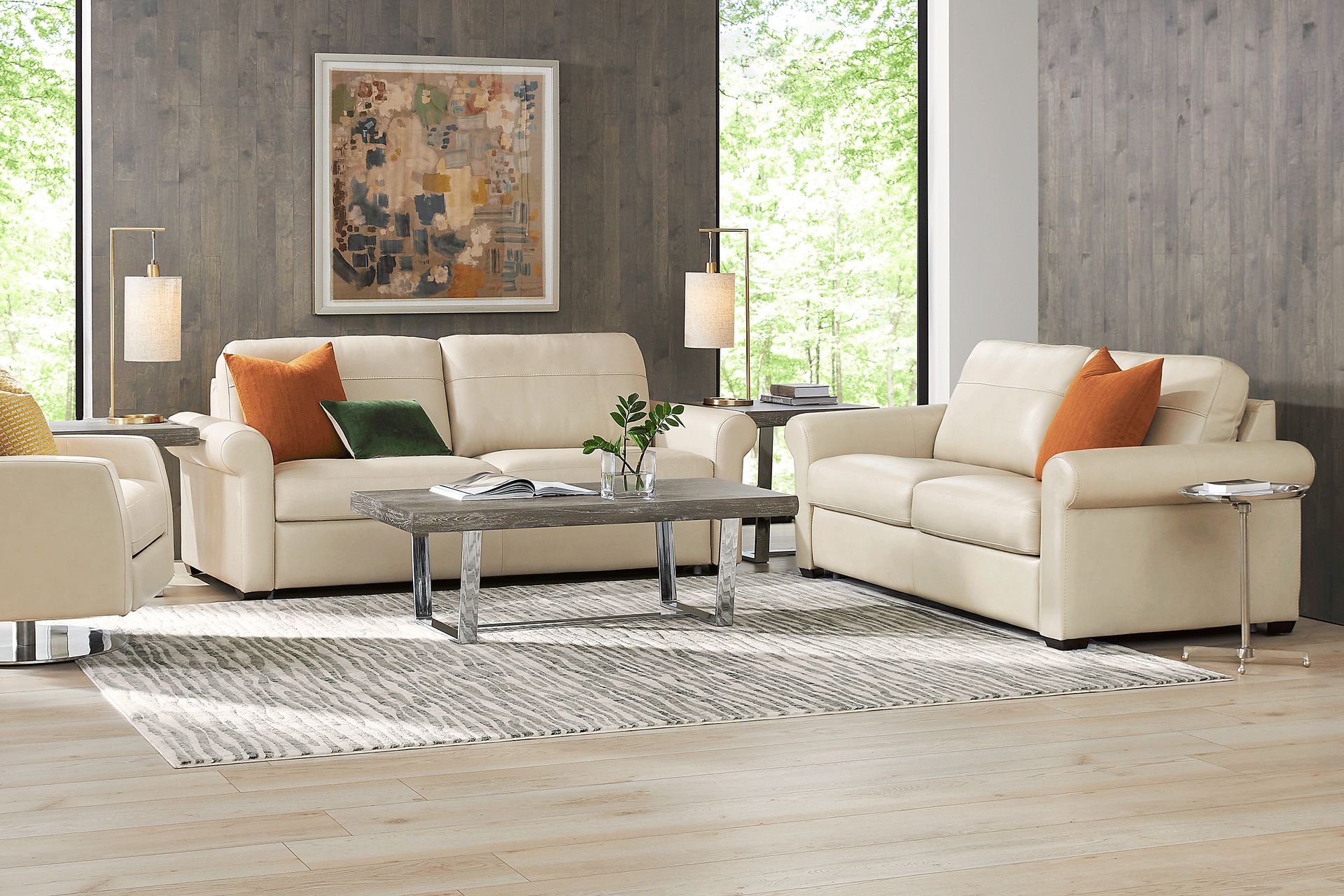 Parker Cream Leather 8 Pc Living Room with Sleeper Loveseat - Image 1