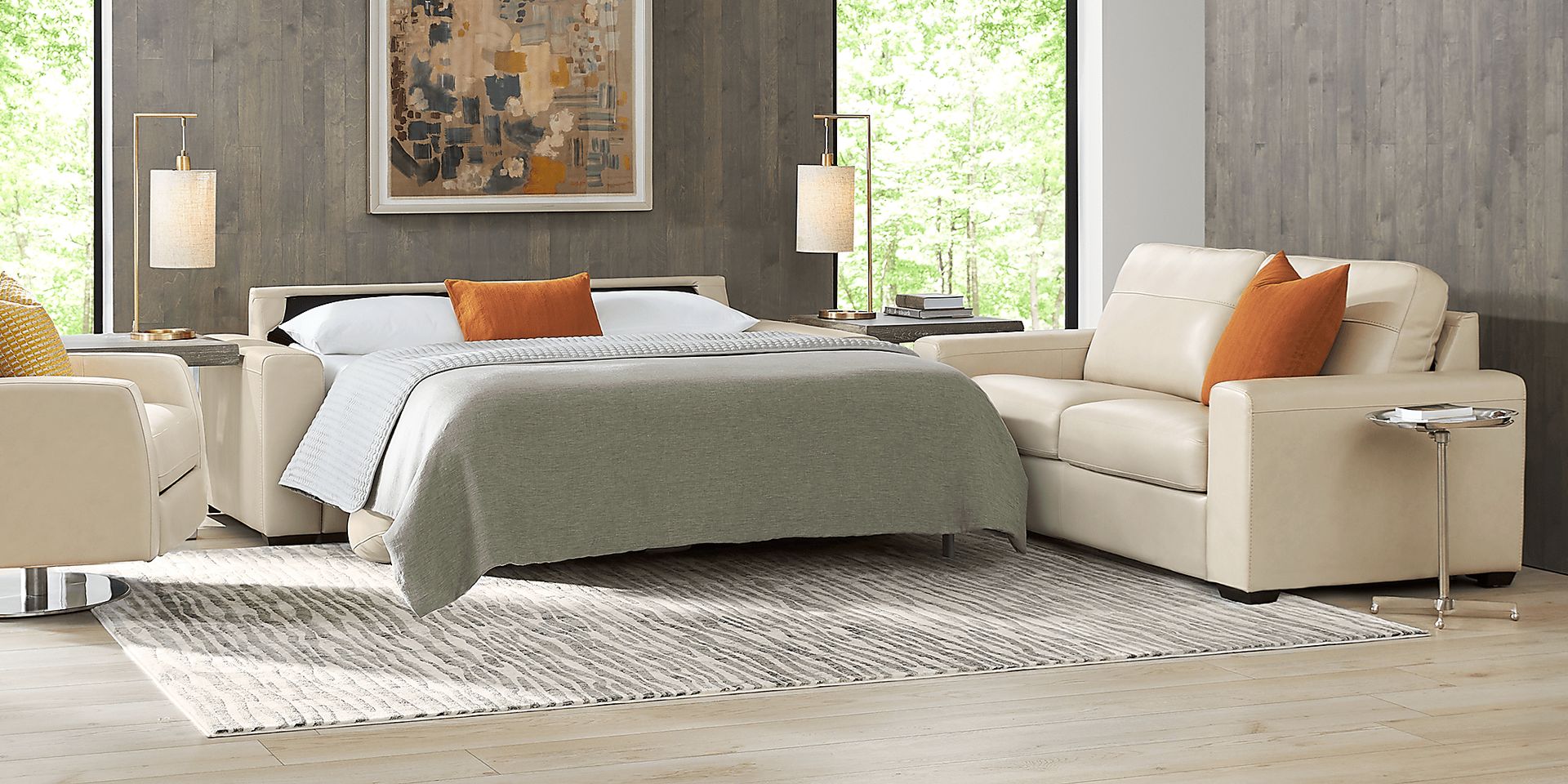 Parker Cream Leather 8 Pc Living Room with Sleeper Sofa - Image 2