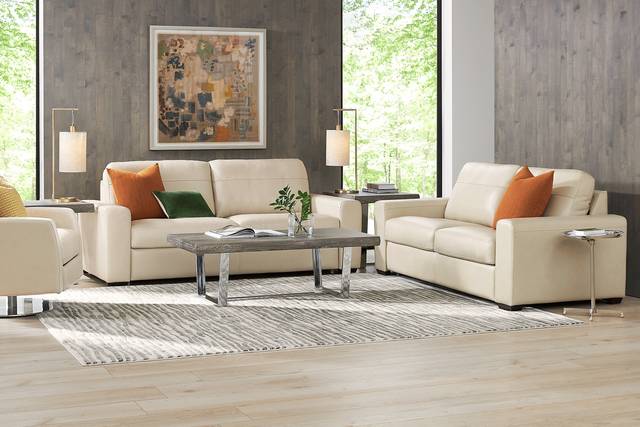 Parker Cream Leather 8 Pc Living Room with Sleeper Sofa - Thumbnail - Image 1