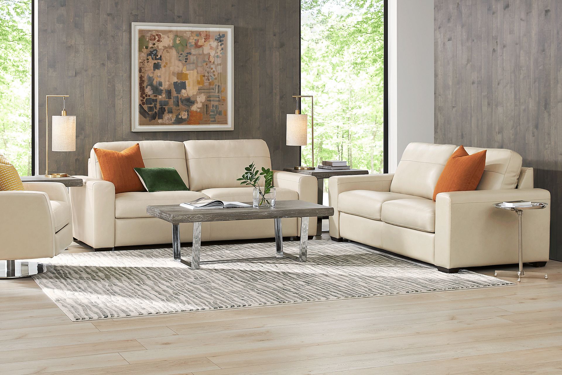 Parker Cream Leather 8 Pc Living Room with Sleeper Sofa - Image 1