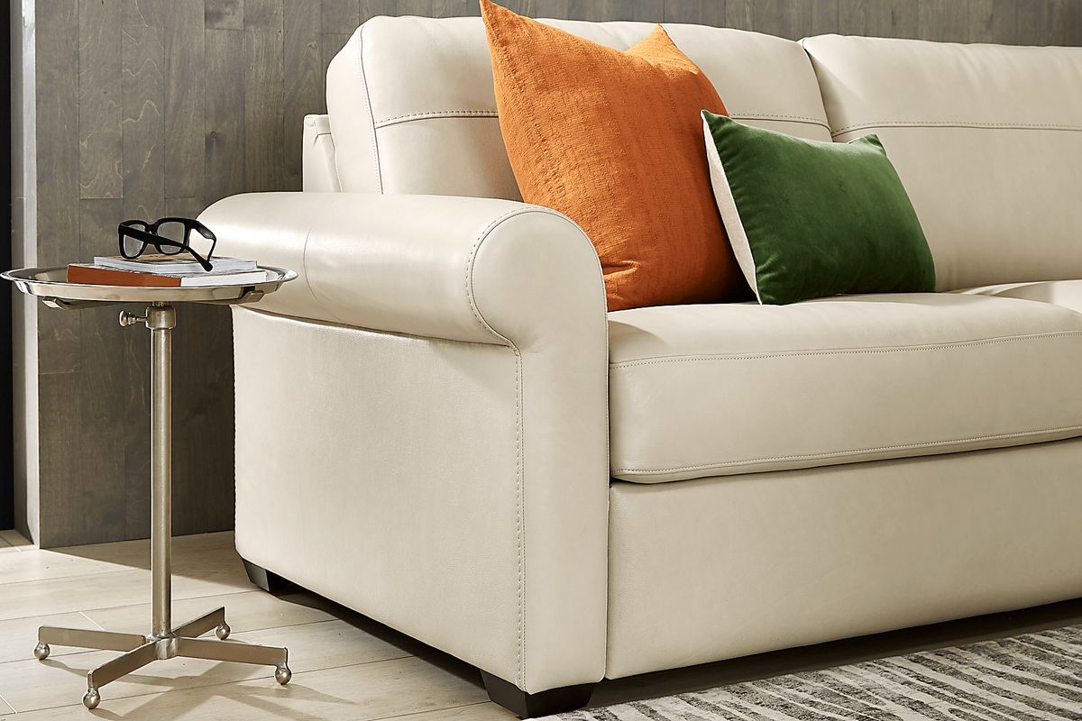 Parker 2 Pc Cream Beige Leather Living Room Set With Apartment Sleeper ...