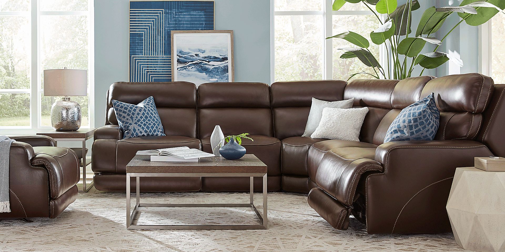 Parker Point Dark Brown Leather 5 Pc Triple Power Reclining Sectional - Image 3