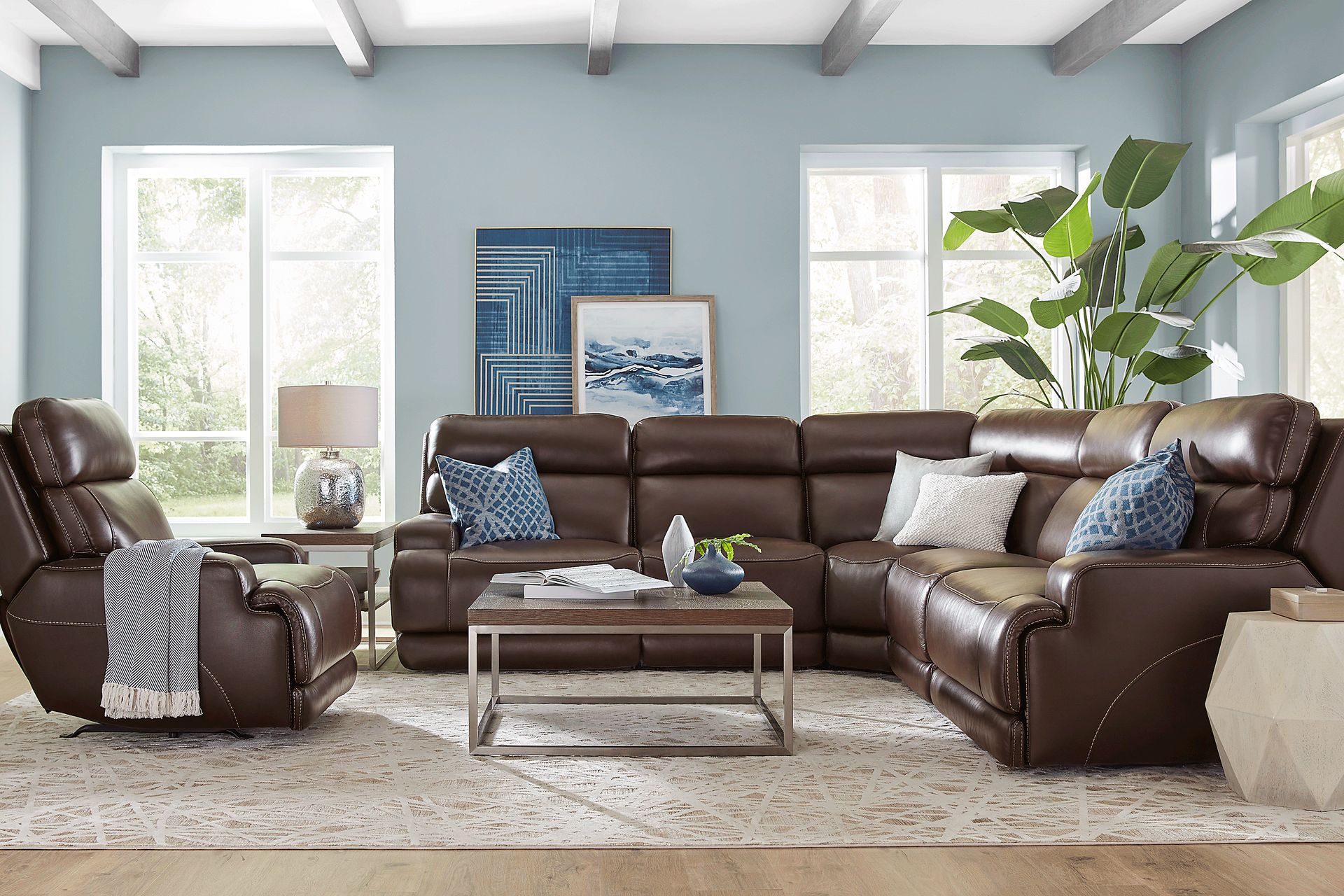 Parker Point Dark Brown Leather 5 Pc Triple Power Reclining Sectional - Image 2