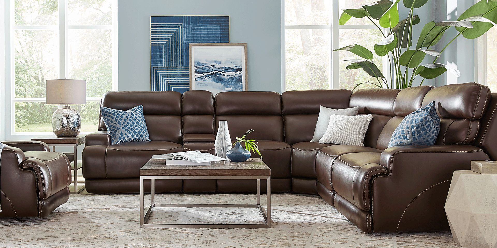 Parker Point Dark Brown Leather 6 Pc Triple Power Reclining Sectional - Image 3